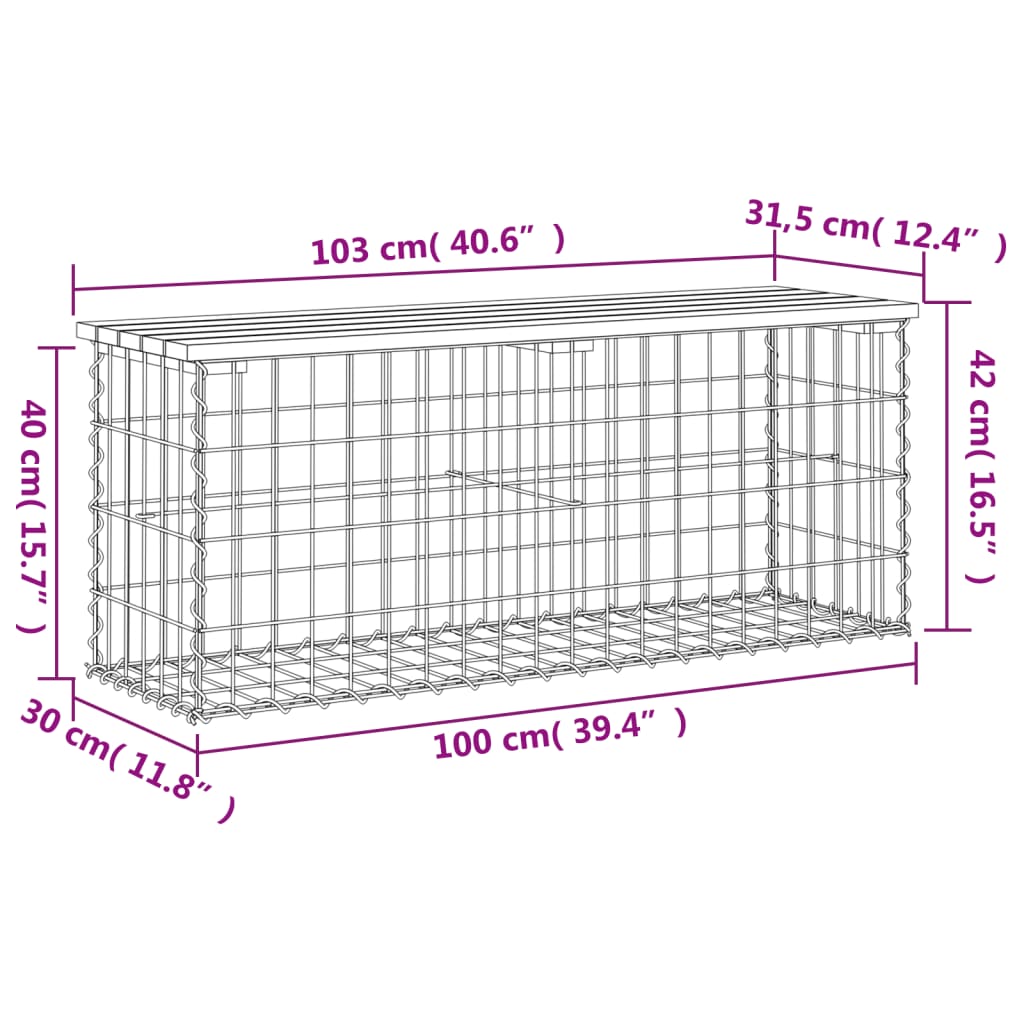 Garden Bench Gabion Design 103X31.5X42 Cm Solid Wood Pine