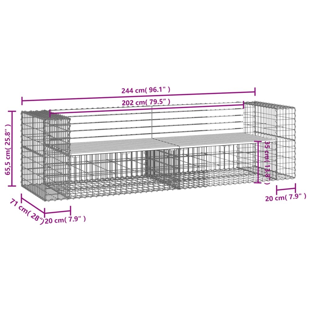 Garden Bench Gabion Design 244X71X65.5 Cm Impregnated Wood Pine