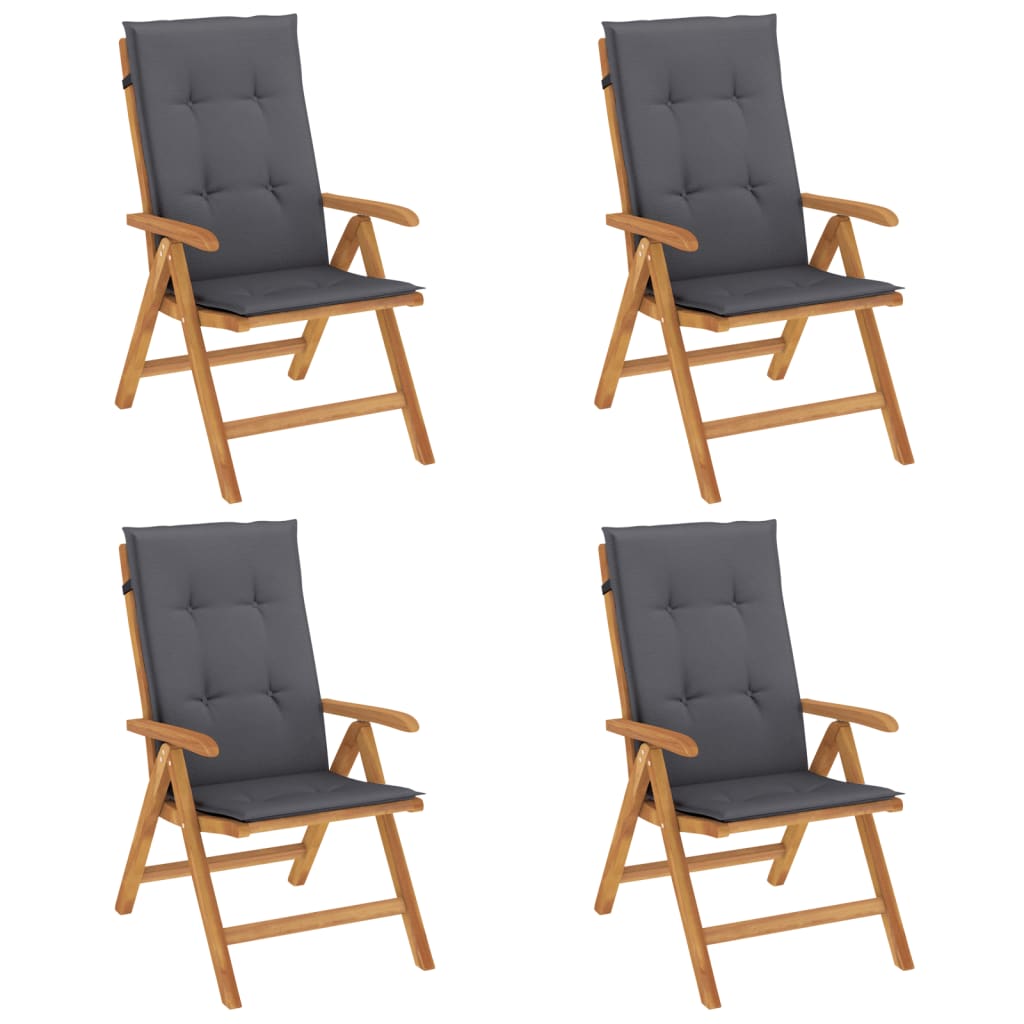 Reclining Garden Chairs With Cushions 4 Pcs Solid Wood Teak