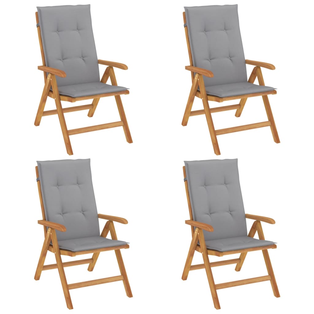 Reclining Garden Chairs With Cushions 4 Pcs Solid Wood Teak