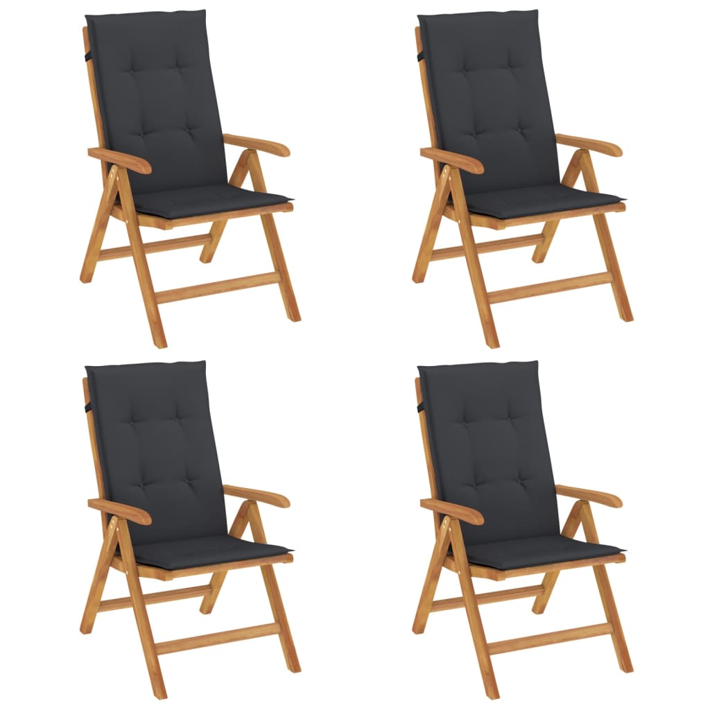 Reclining Garden Chairs With Cushions 4 Pcs Solid Wood Teak