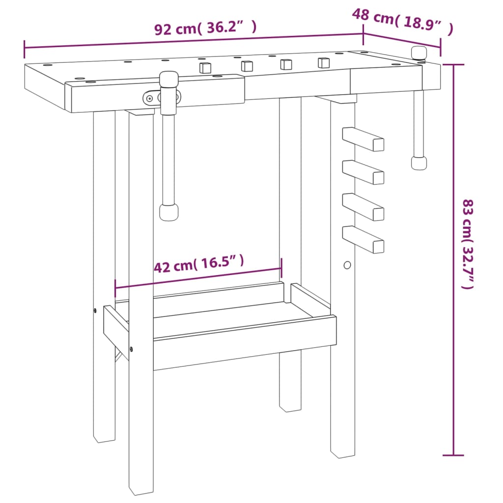 Workbench With Vices 92X48X83 Cm Solid Wood Acacia
