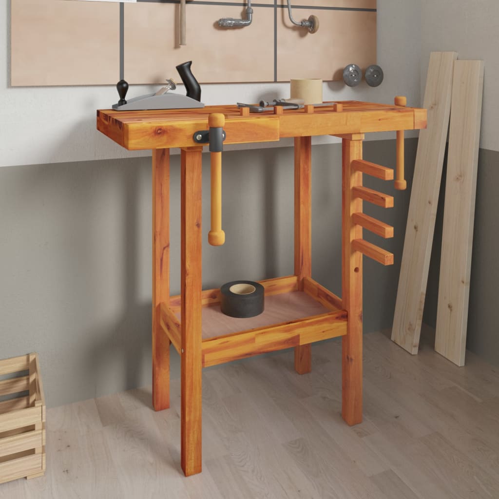 Workbench With Vices 92X48X83 Cm Solid Wood Acacia