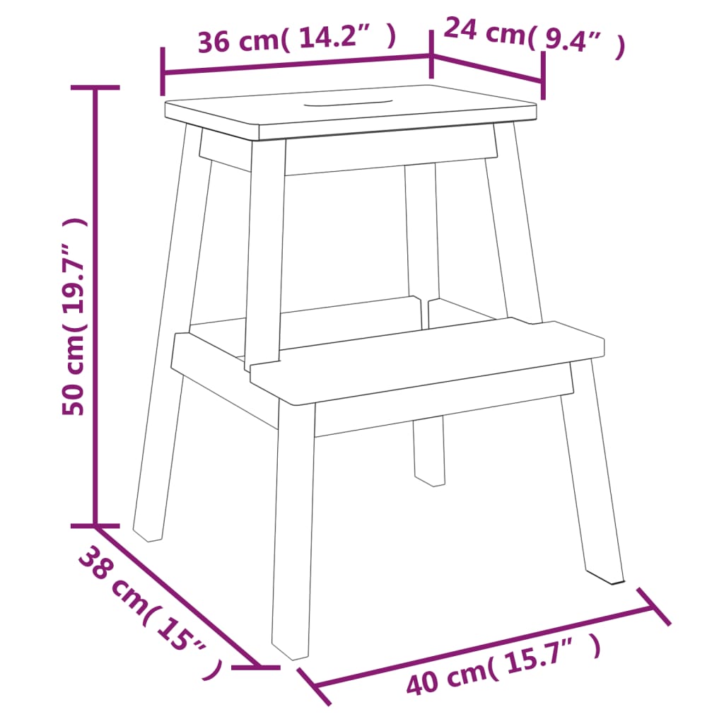 2 Step Stool 40X38X50 Cm Solid Wood Acacia