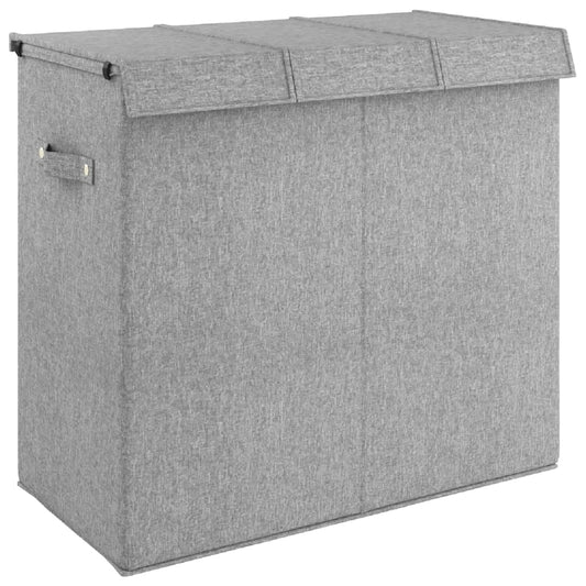 Foldable Laundry Hamper Grey Faux Linen Fabric