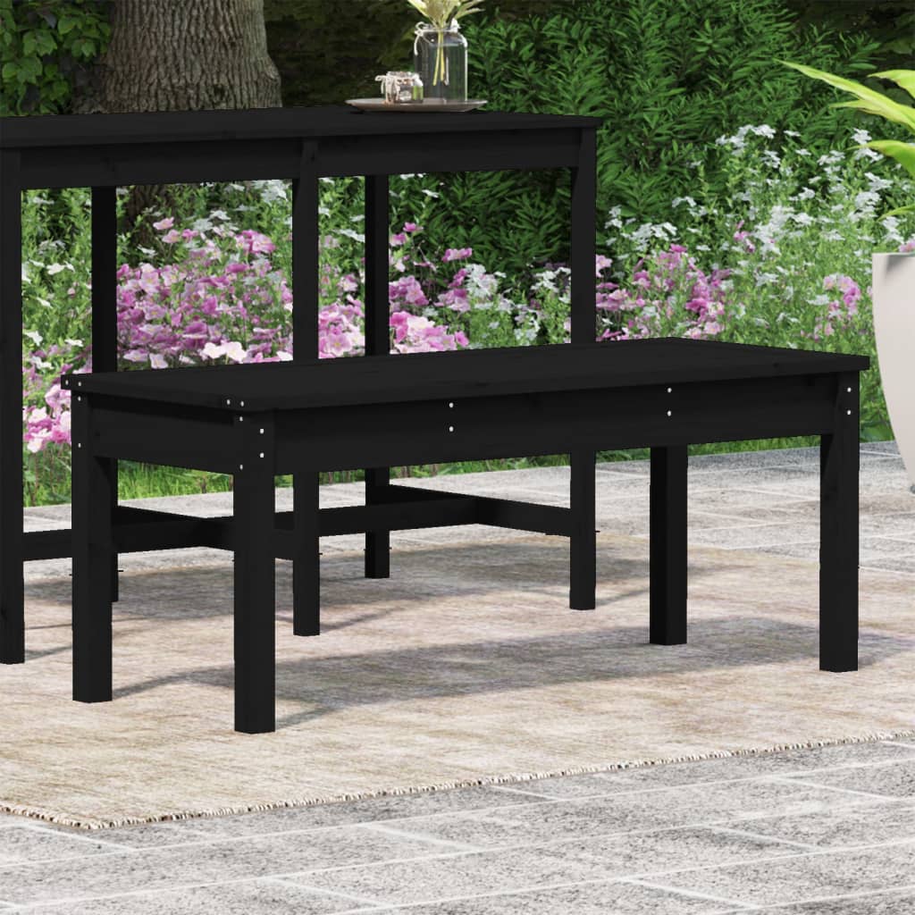 Garden Bench Black Solid Wood Pine