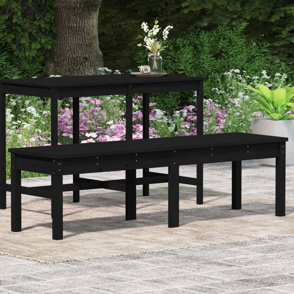 2-Seater Garden Bench Black Solid Wood Pine