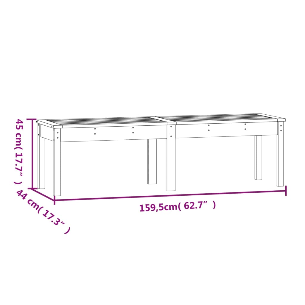 2-Seater Garden Bench Black Solid Wood Pine