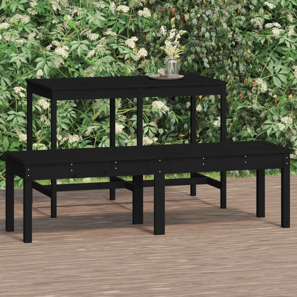 2-Seater Garden Bench Black Solid Wood Pine