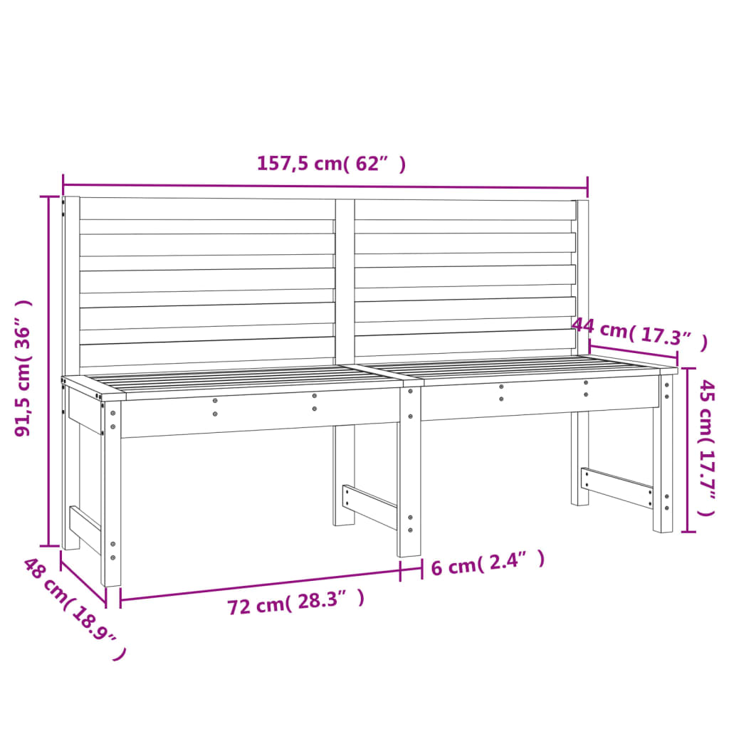 Garden Bench Black 157.5 Cm Solid Wood Pine