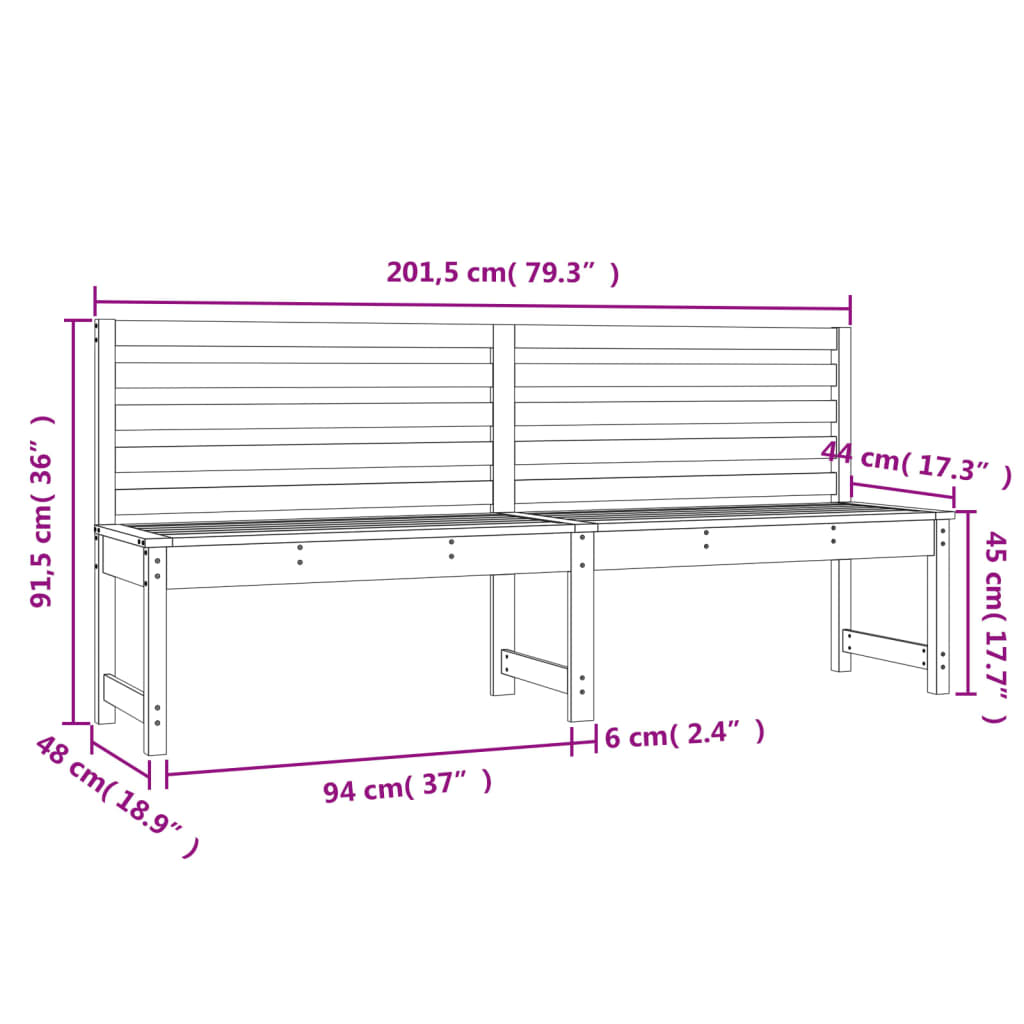 Garden Bench Grey 201.5 Cm Solid Wood Pine