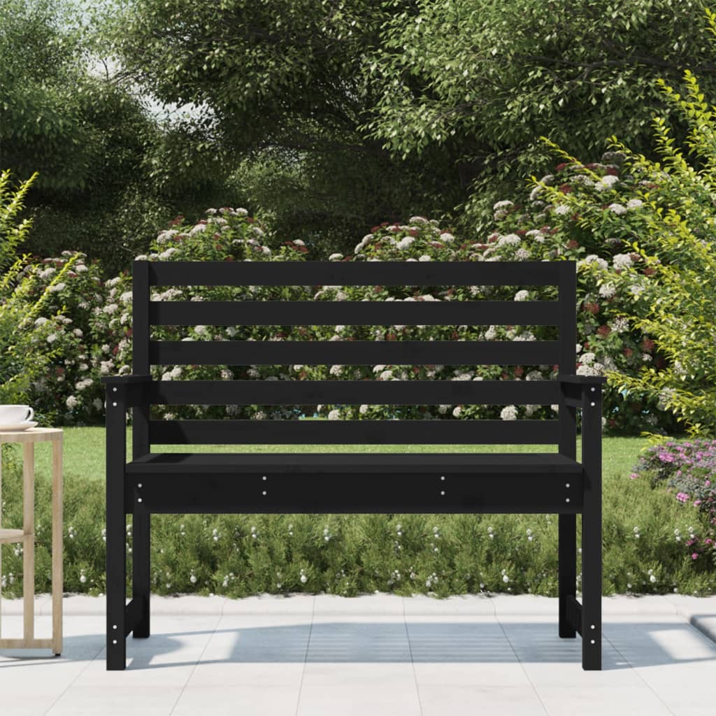 Garden Bench Black Solid Wood Pine
