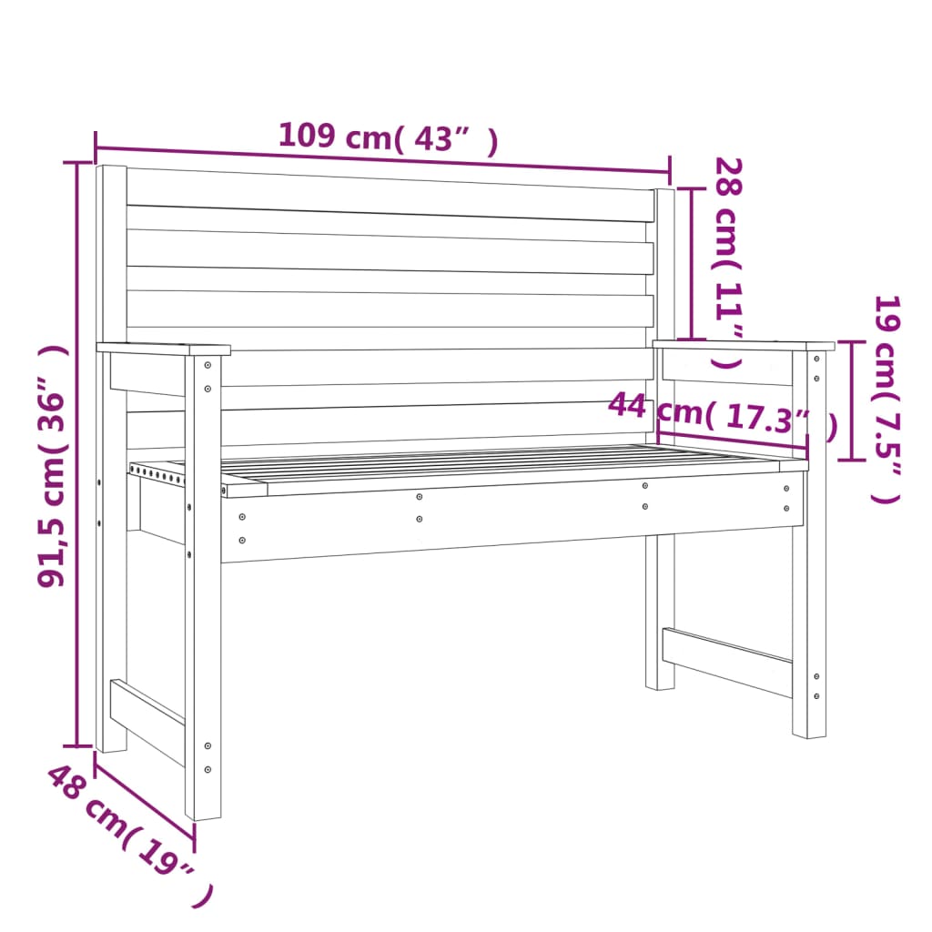 Garden Bench Black Solid Wood Pine