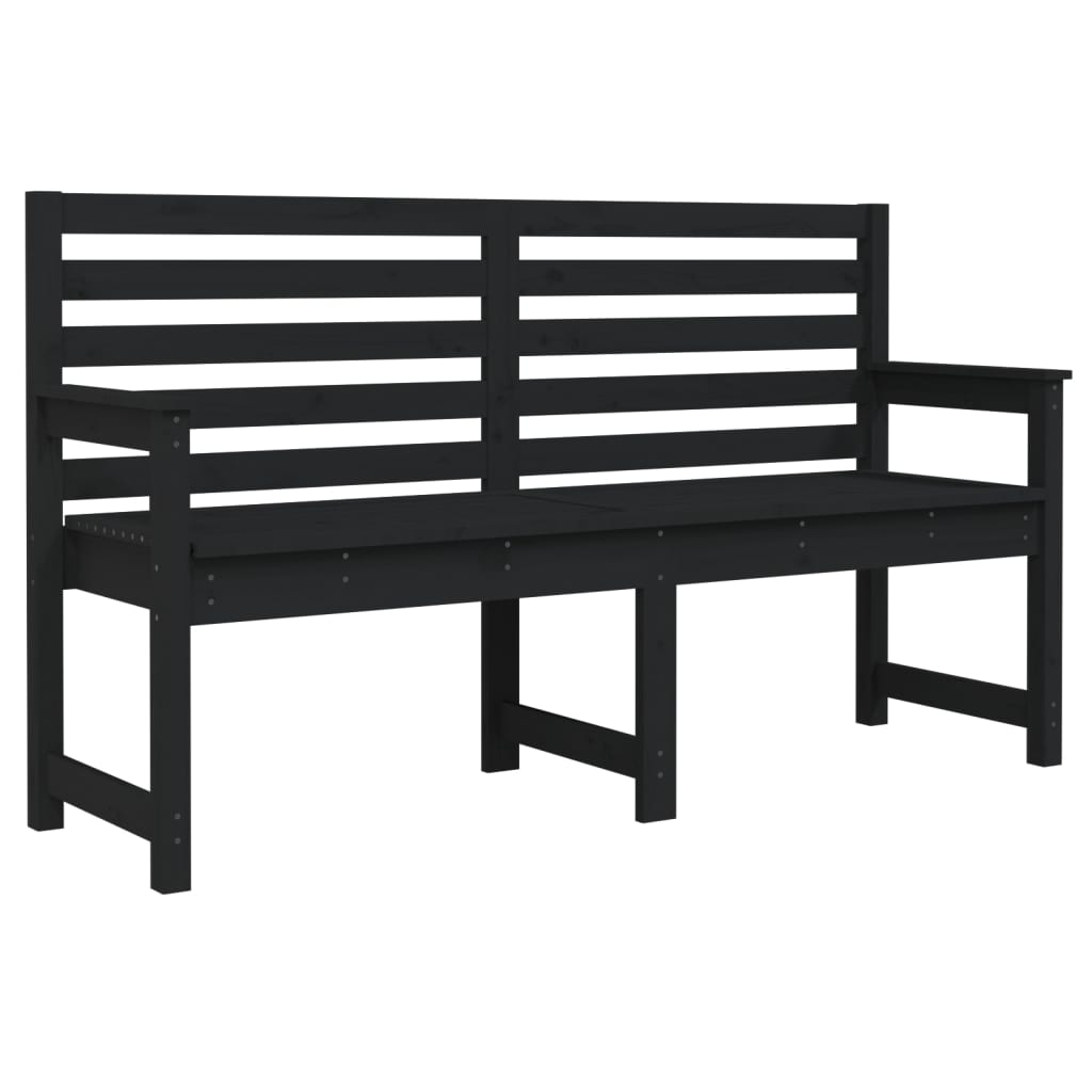 Garden Bench Black Solid Wood Pine