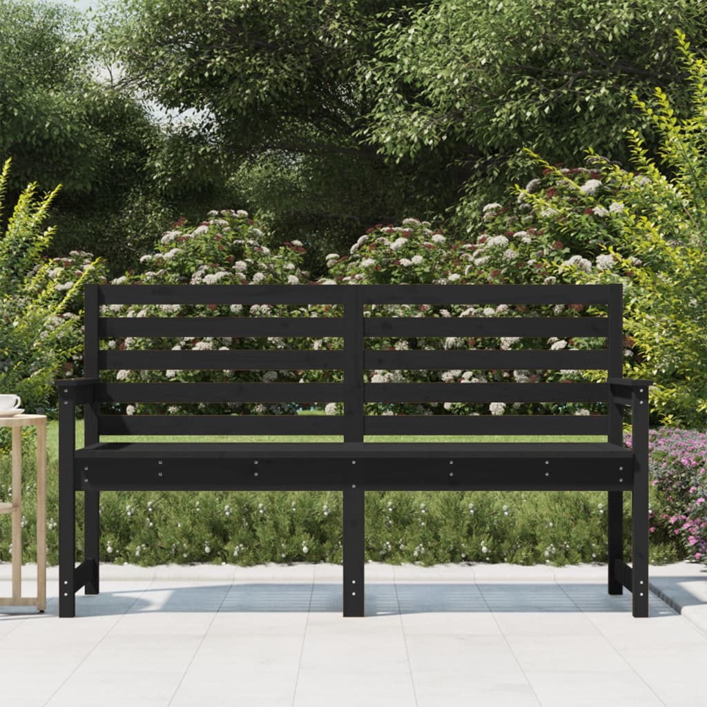 Garden Bench Black Solid Wood Pine