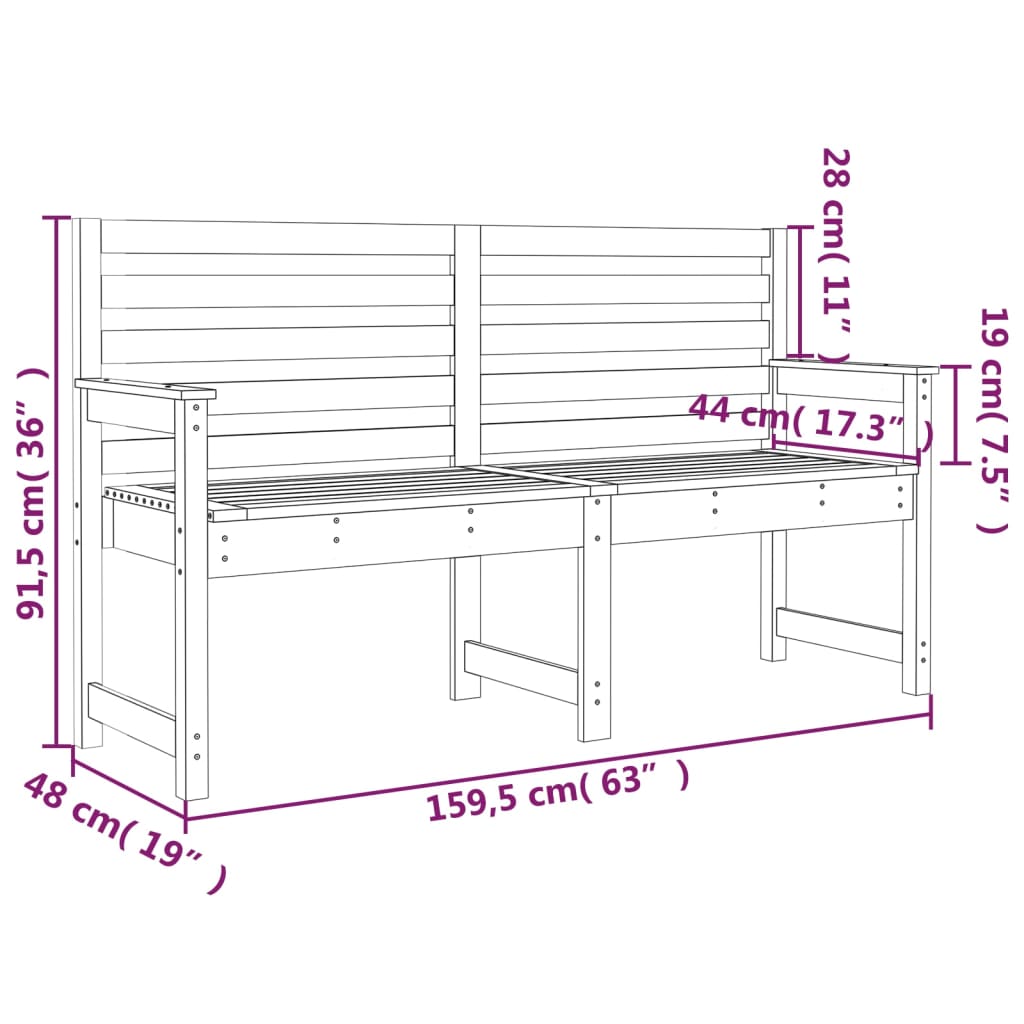 Garden Bench Black Solid Wood Pine
