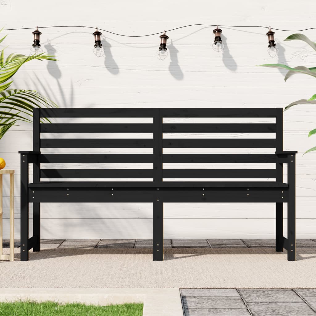 Garden Bench Black Solid Wood Pine