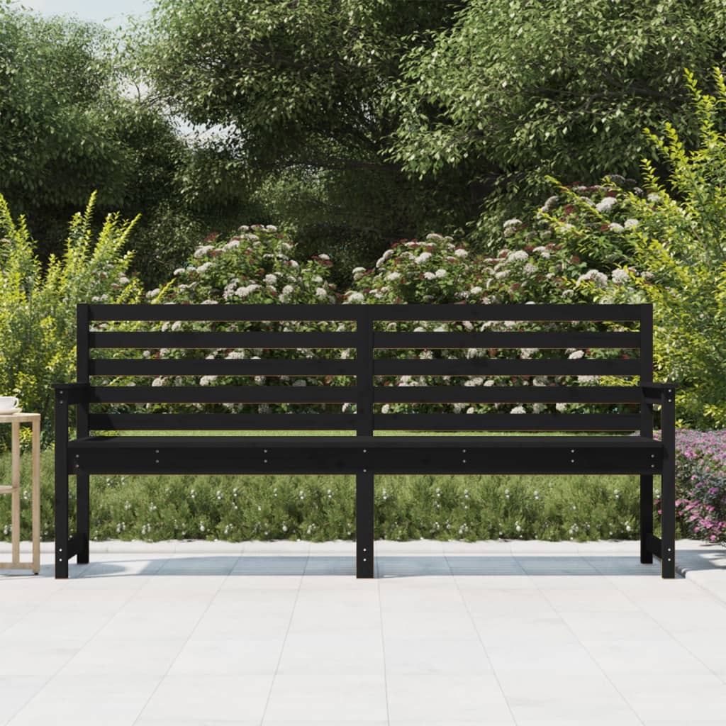 Garden Bench Black Solid Wood Pine