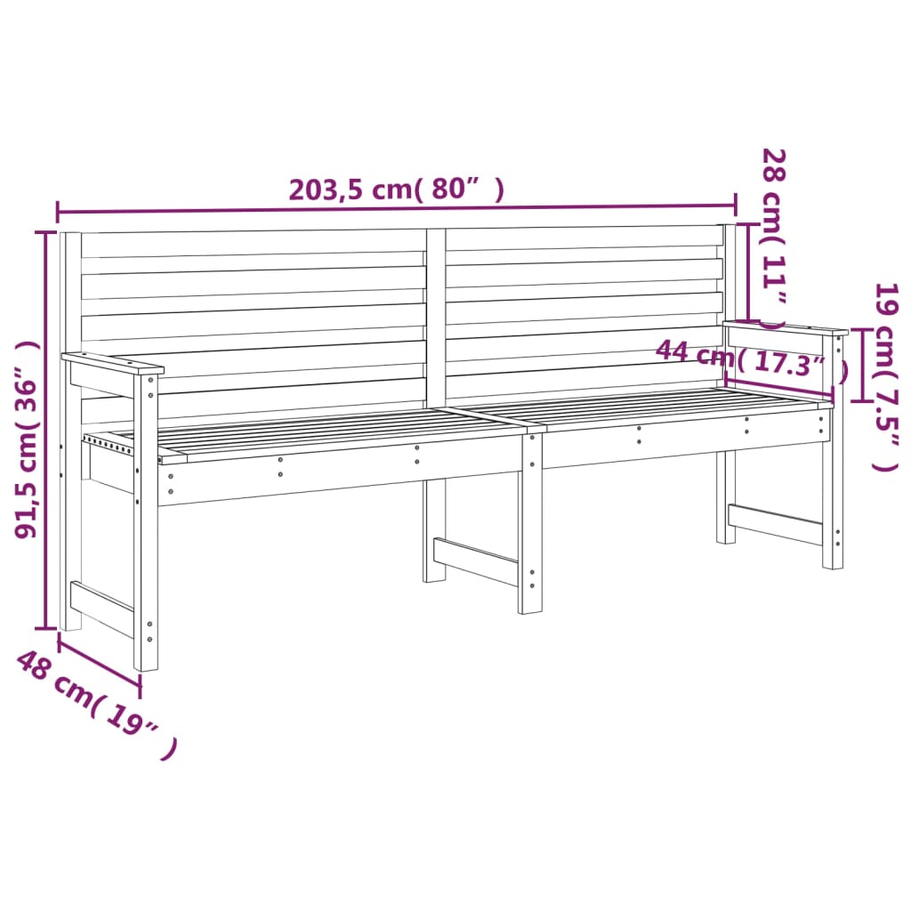 Garden Bench Black Solid Wood Pine