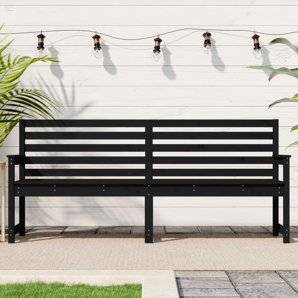 Garden Bench Black Solid Wood Pine