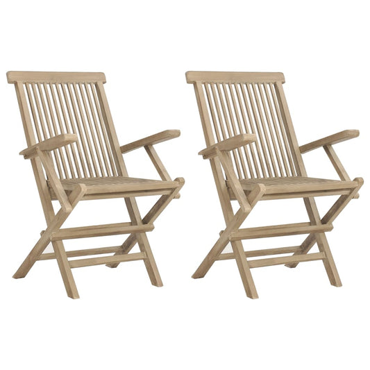 Folding Garden Chairs 2 Pcs Grey 56X61X89 Cm Solid Wood Teak