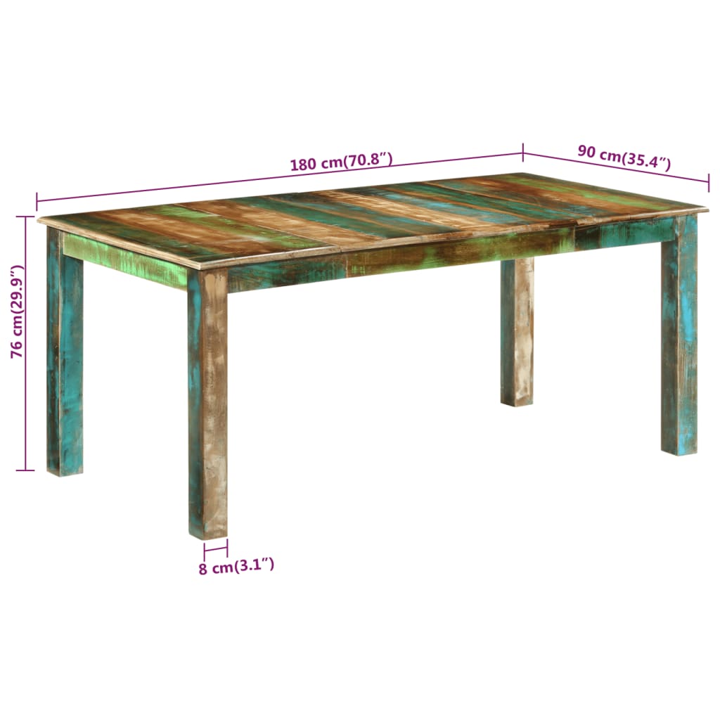 Dining Table 180X90X76 Cm Solid Wood Reclaimed