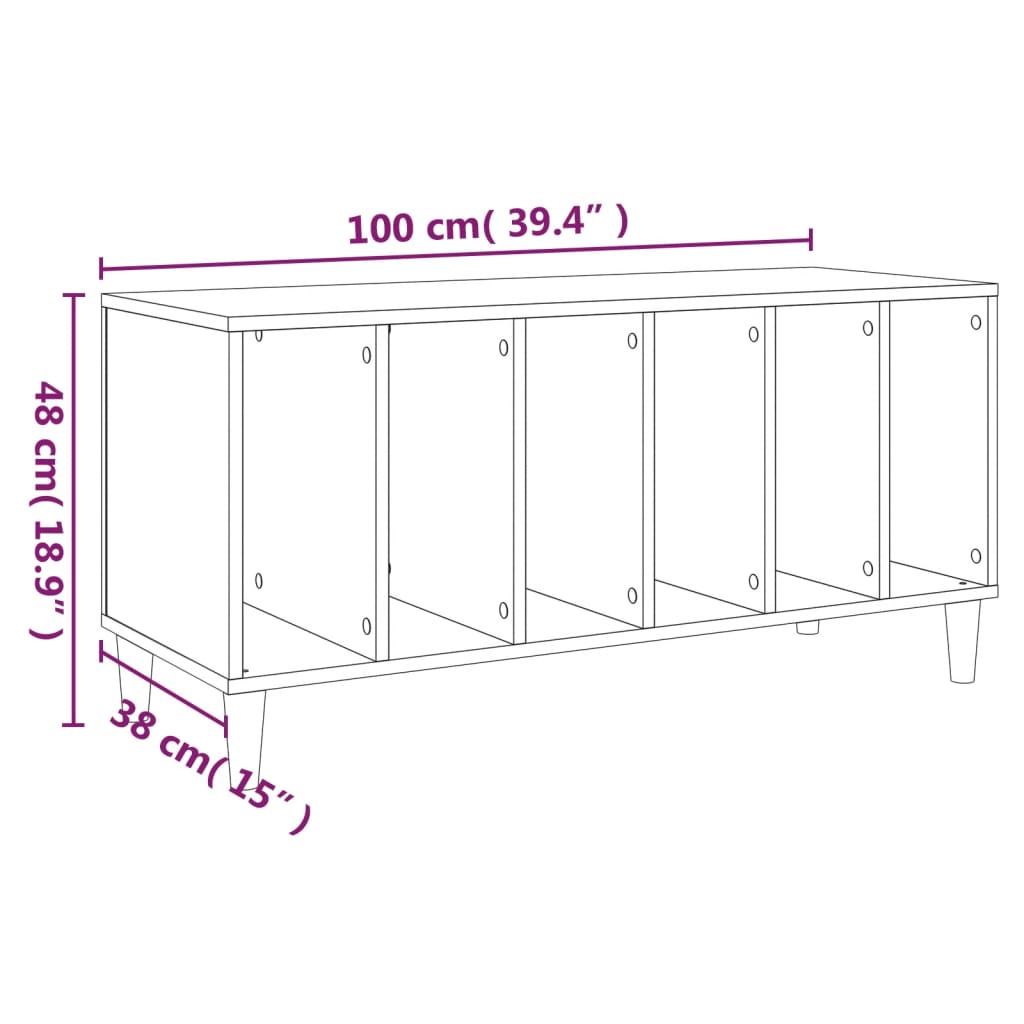 Record Cabinet White 100X38X48 Cm Engineered Wood