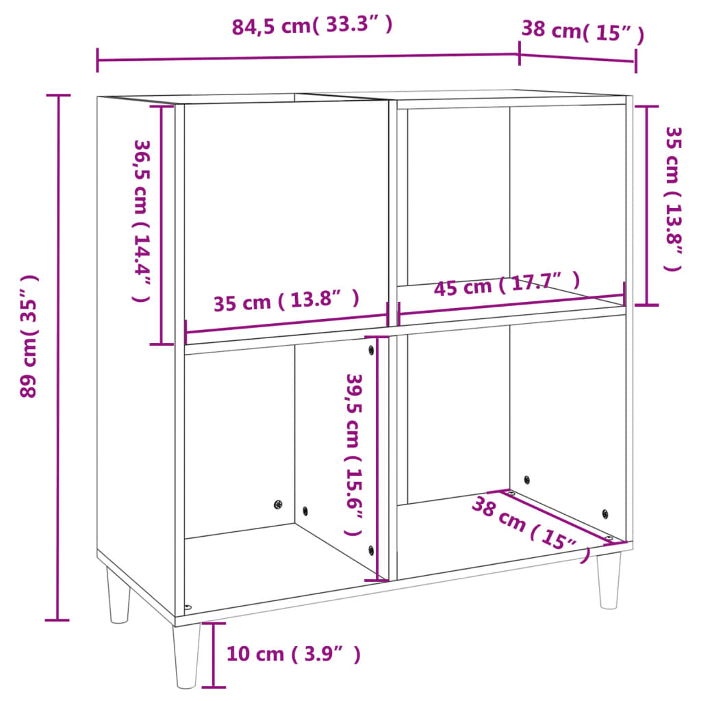 Record Cabinet White 84.5X38X89 Cm Engineered Wood