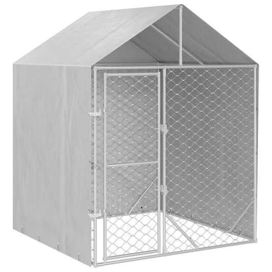 Outdoor Dog Kennel With Roof Silver Galvanised Steel