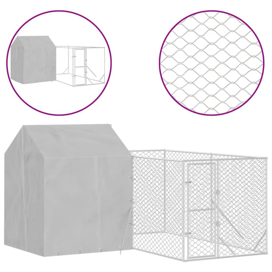 Outdoor Dog Kennel With Roof Silver Galvanised Steel