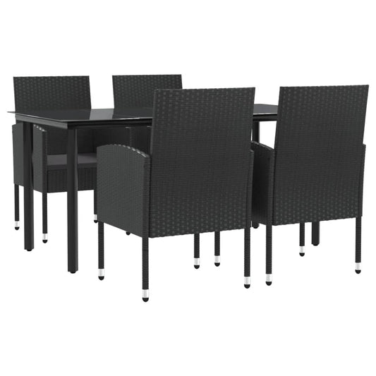 5 Piece Garden Dining Set Black Poly Rattan And Steel