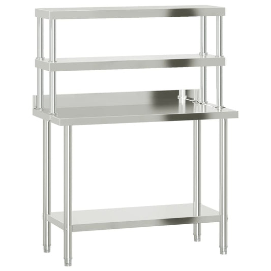 Kitchen Work Table With Overshelf 110X55X150 Cm Stainless Steel