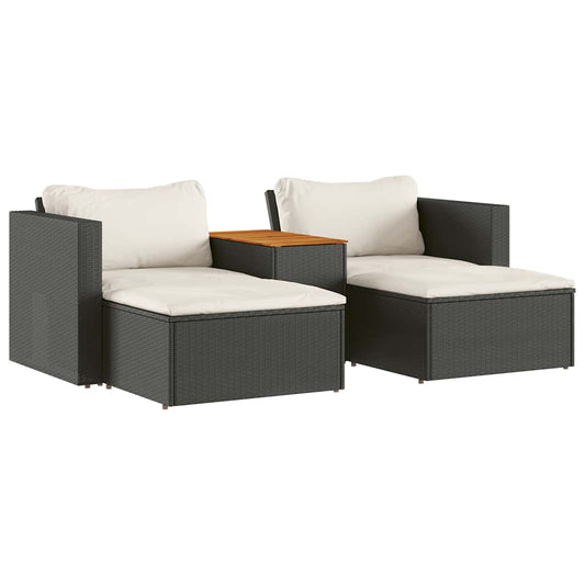 5 Piece Garden Sofa Set With Cushions Poly Rattan Acacia