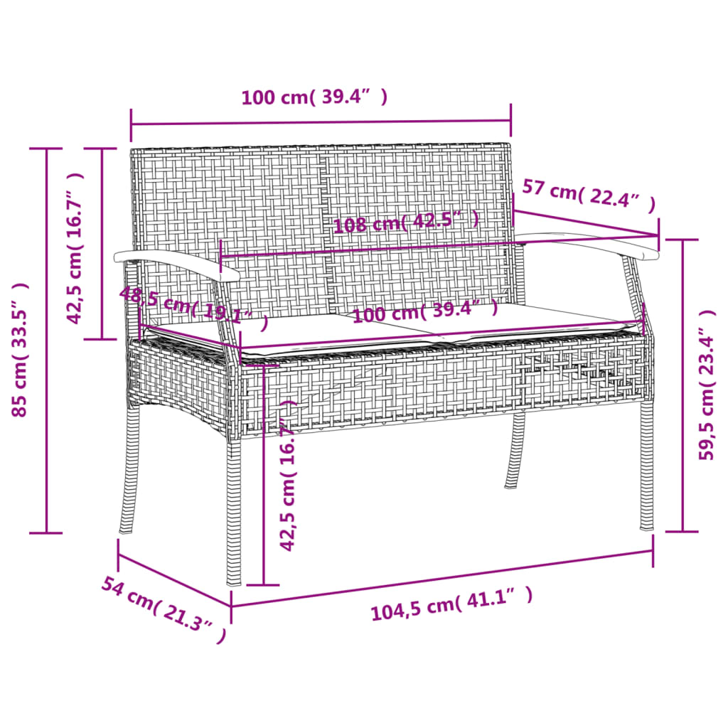 Garden Bench With Cushion Poly Rattan Acacia Wood