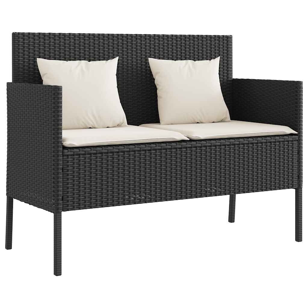 Garden Bench With Cushions Black Poly Rattan