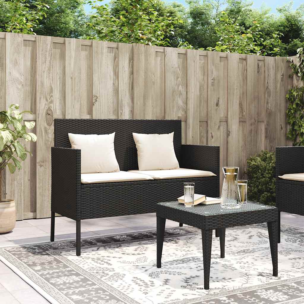 Garden Bench With Cushions Black Poly Rattan