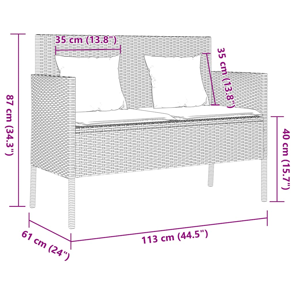 Garden Bench With Cushions Black Poly Rattan