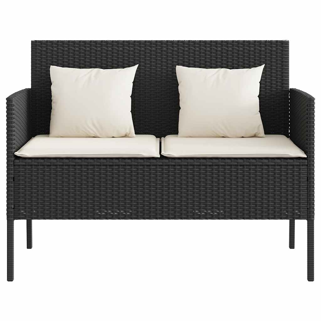 Garden Bench With Cushions Black Poly Rattan