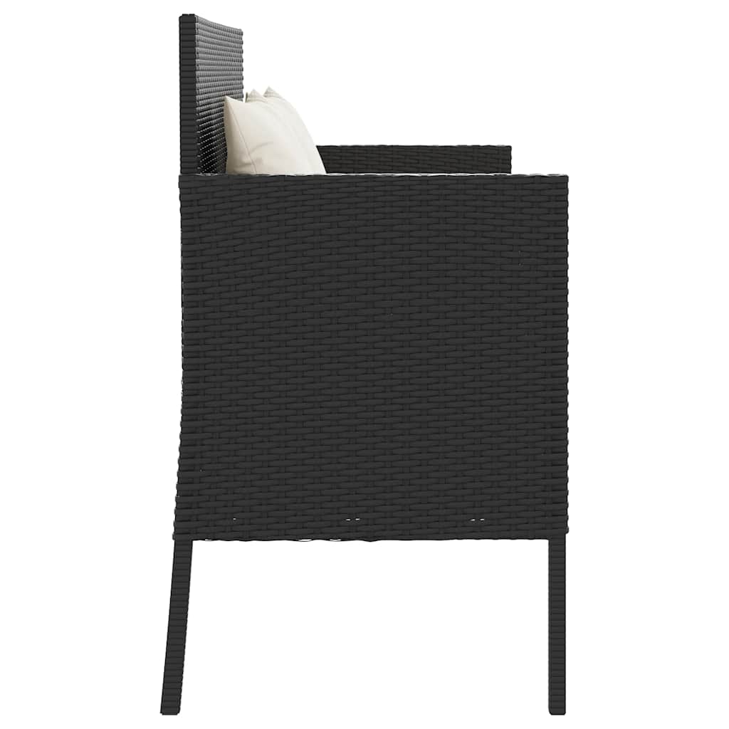Garden Bench With Cushions Black Poly Rattan