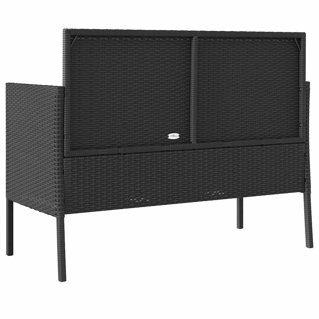 Garden Bench With Cushions Black Poly Rattan