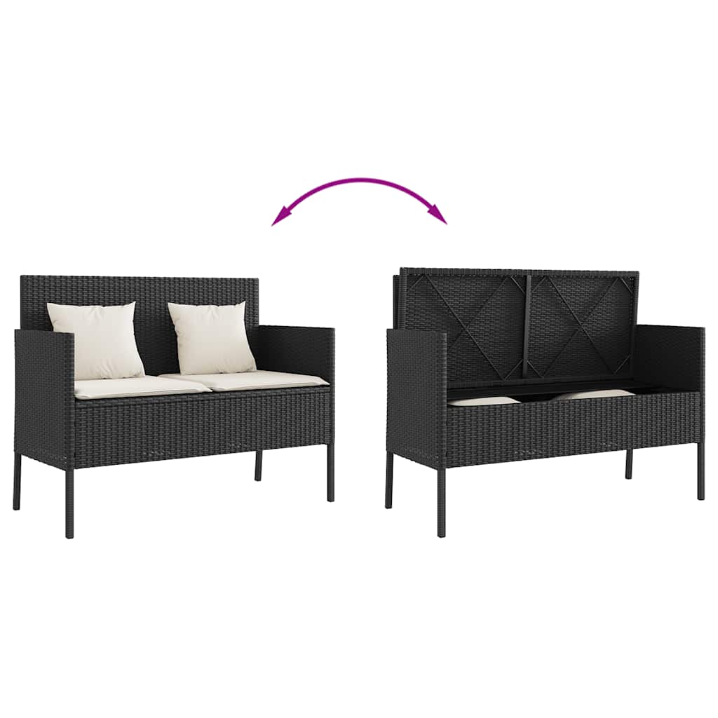 Garden Bench With Cushions Black Poly Rattan