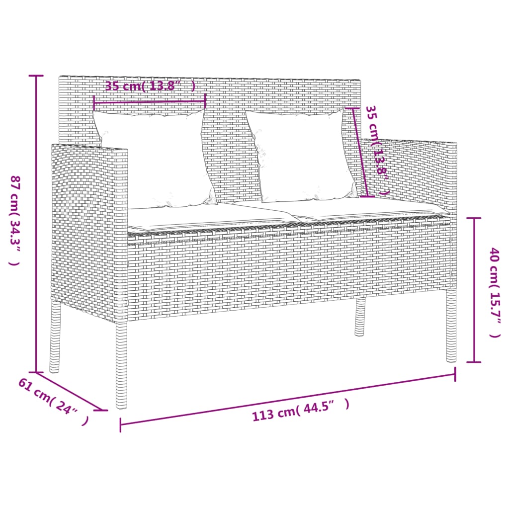Garden Bench With Cushions Poly Rattan