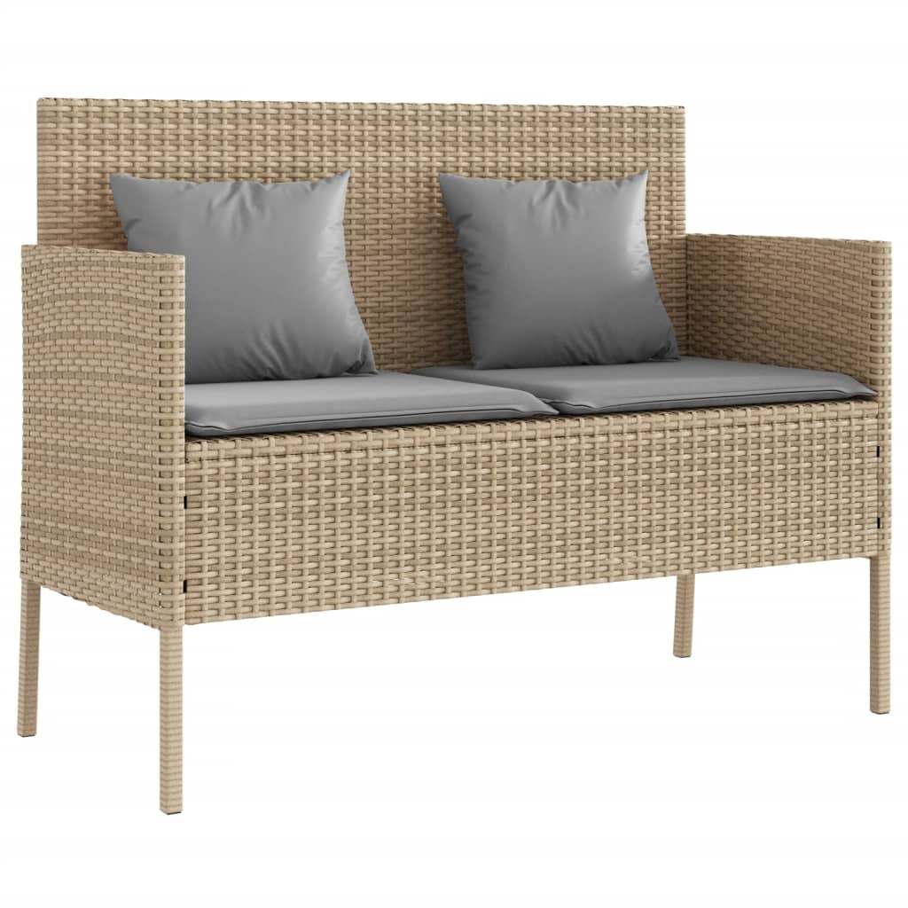 Garden Bench With Cushions Beige Poly Rattan