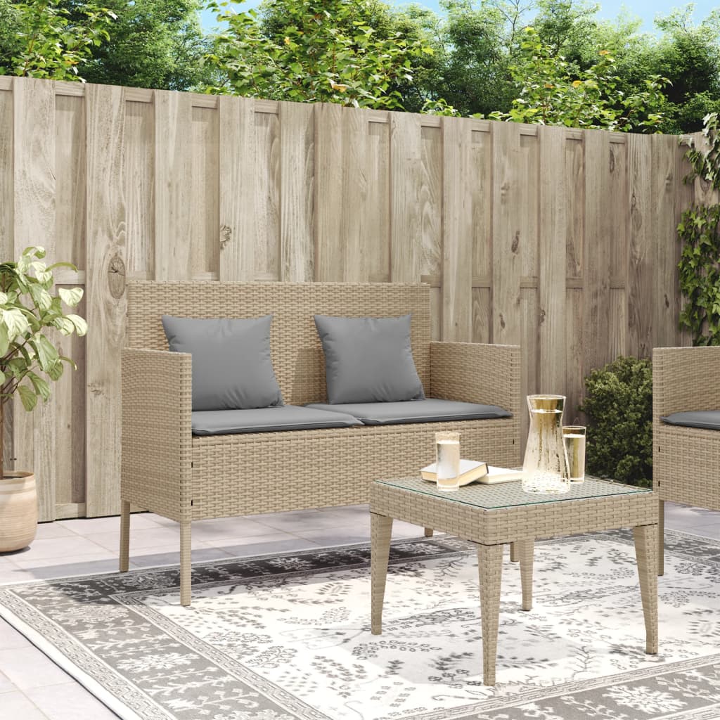 Garden Bench With Cushions Beige Poly Rattan