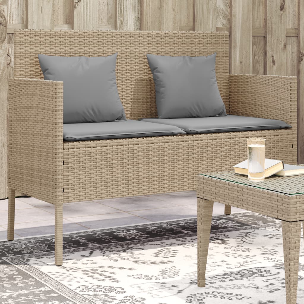 Garden Bench With Cushions Beige Poly Rattan