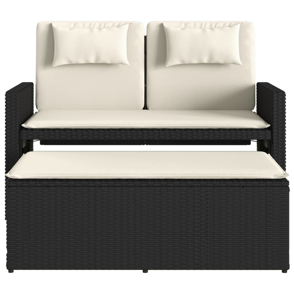 Reclining Garden Bench With Cushions Black Poly Rattan