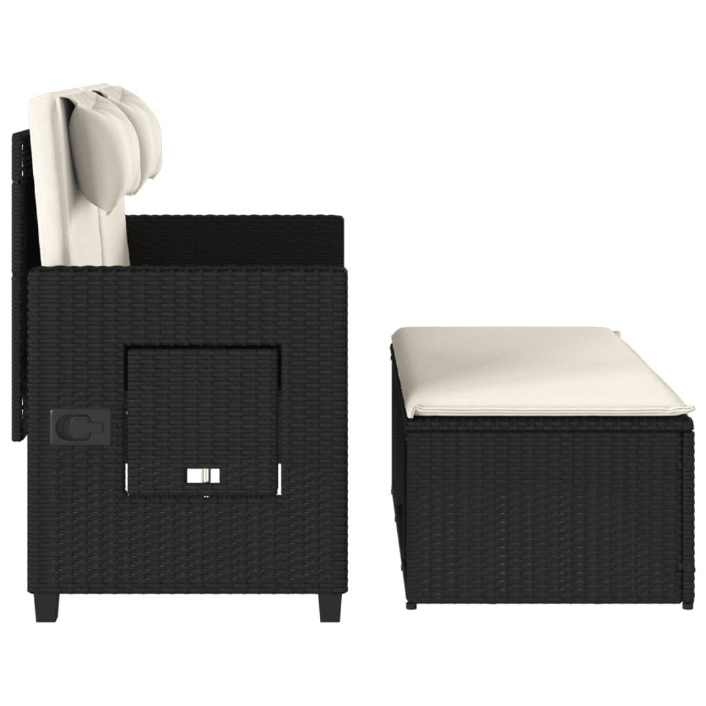 Reclining Garden Bench With Cushions Black Poly Rattan