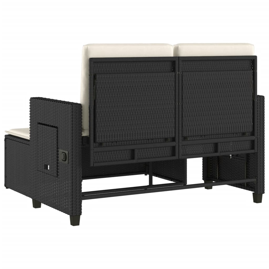 Reclining Garden Bench With Cushions Black Poly Rattan