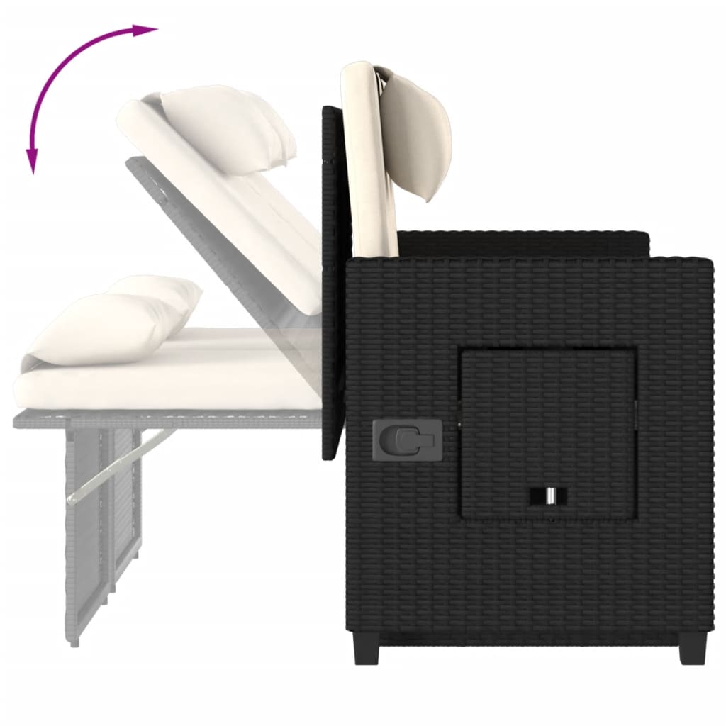 Reclining Garden Bench With Cushions Black Poly Rattan