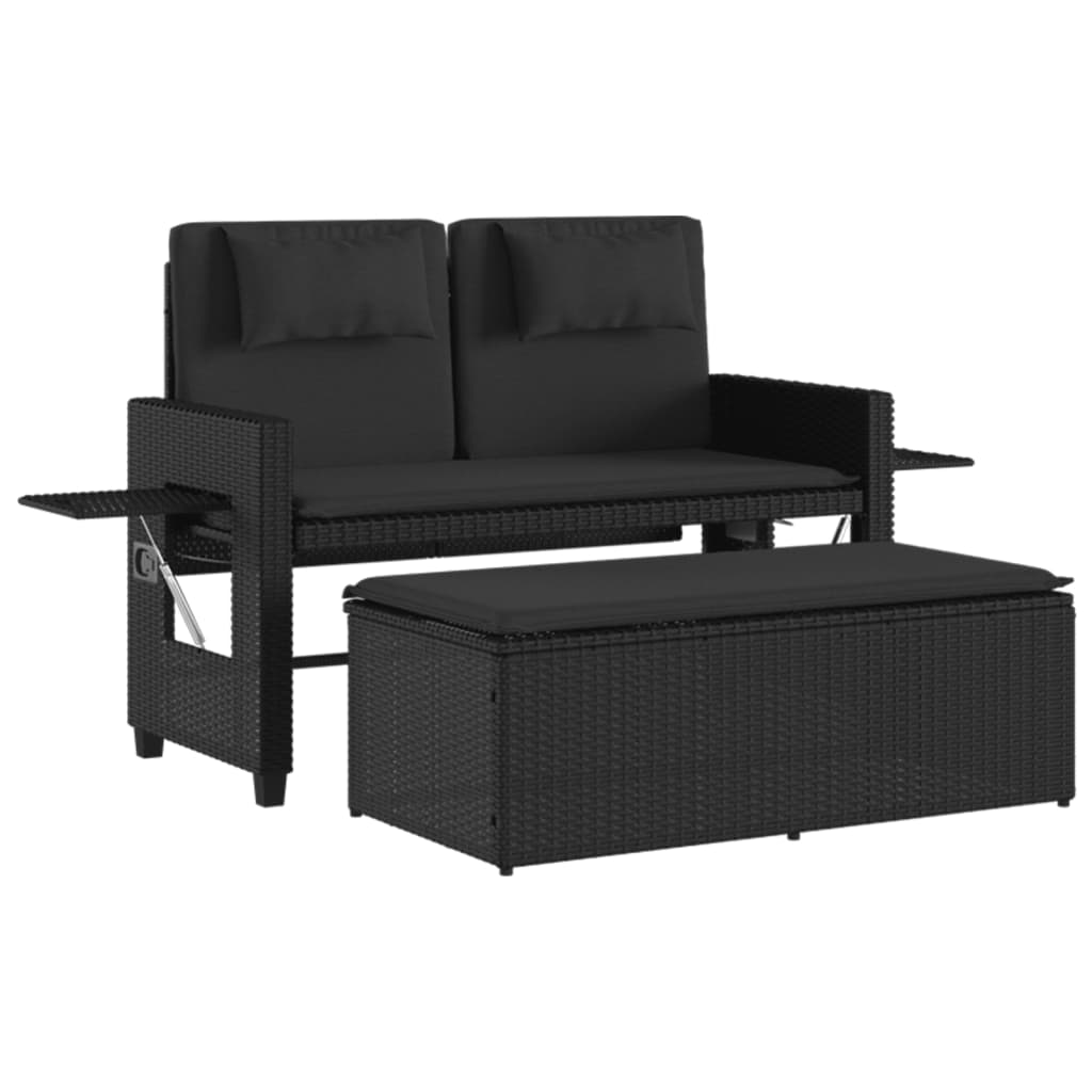 Reclining Garden Bench With Cushions Poly Rattan